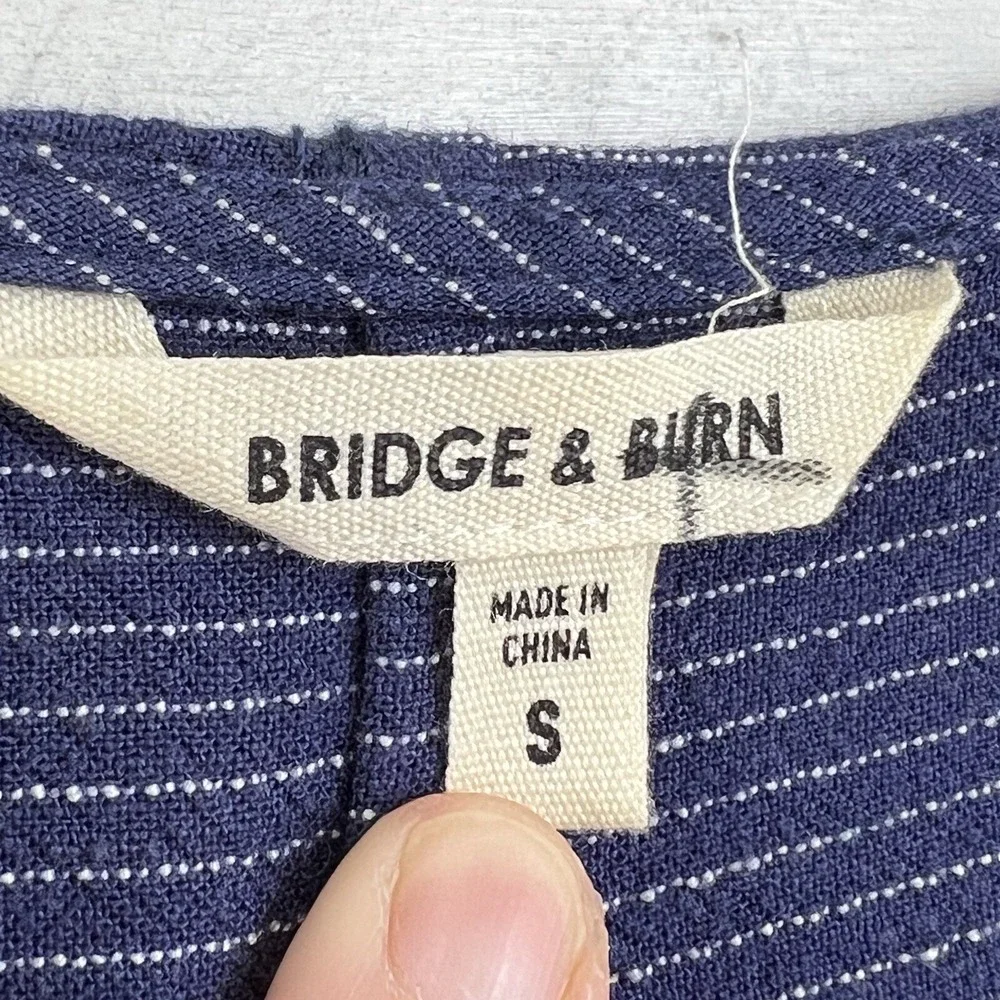 Bridge & Burn Dillon Jumpsuit Women S Navy Pinstripe Linen Sleeveless‎ Crop